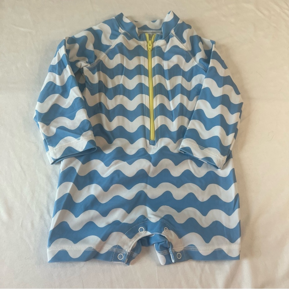Primary Baby Long Sleeve One Piece Rash Guard Swimsuit Romper Blue Waves 6-12M